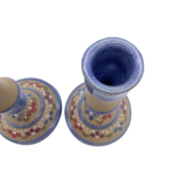 Studio Pottery Taper candlestick holders stoneware Signed Ballard country chic - Picture 6 of 11